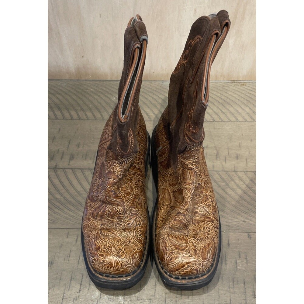 JUSTIN WOMEN'S WESTERN COWGIRL BROWN LEATHER EMBOSSED BOOTS SIZE 6.5 B